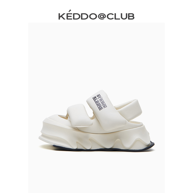 KEDDO“翻糖蛋糕”纯色圆头外穿凉鞋厚底增高魔术贴百搭时尚女鞋HY