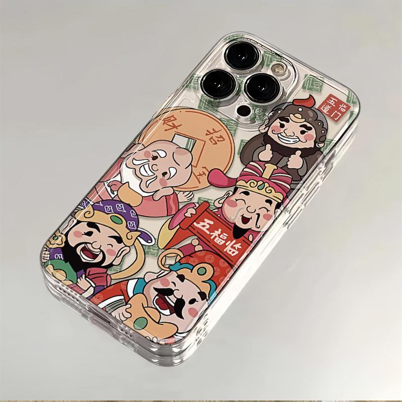 财神五福临门15promax手机壳iPhone14/卡通/可爱13/12/xr透明/女X