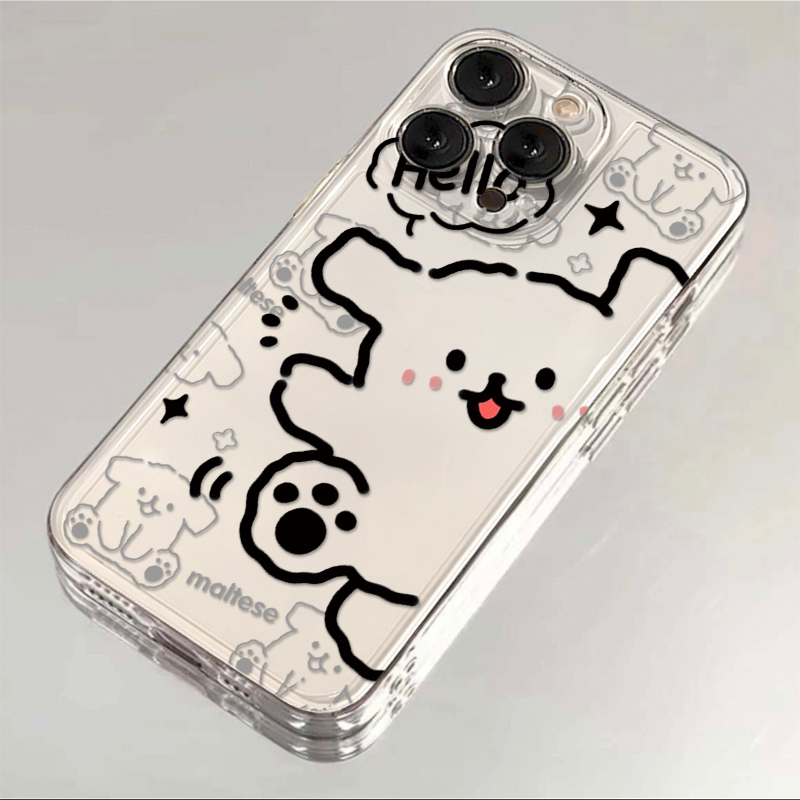 素描线条小狗适用苹果15PRO/华为P60/VIVO/OPPO/小米13透明手机壳