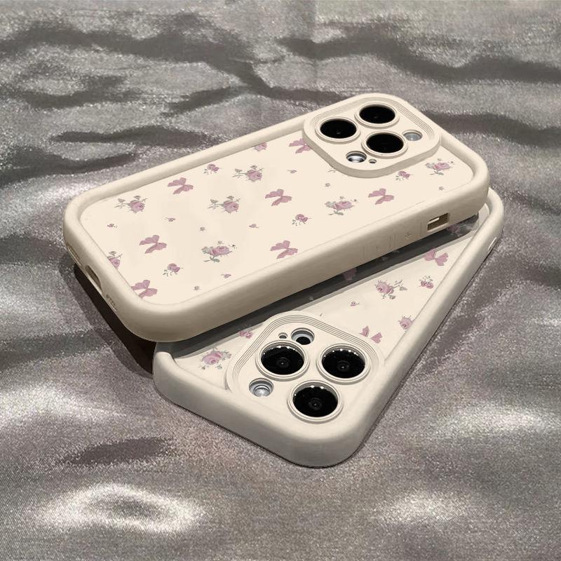 简约碎花期蝶结适用苹果15/华为/VIVO/OPPO/小米13肤感磨砂手机壳