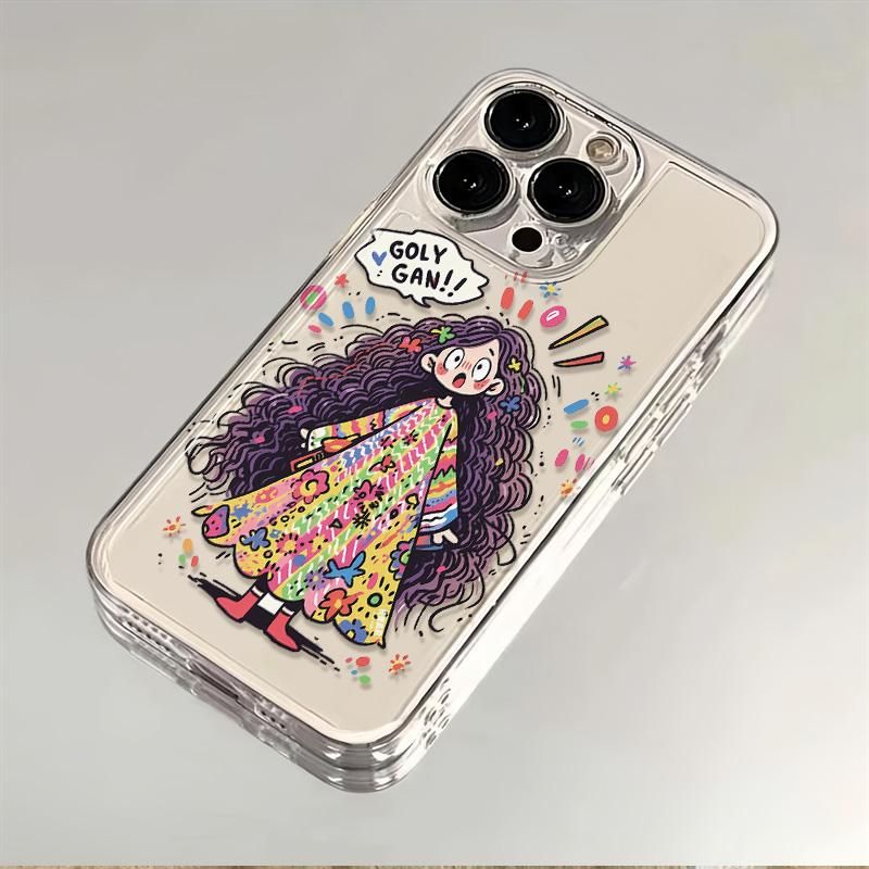 爆炸头女孩适用苹果15promax/小米14/oppo/vivo/华为透明手机软壳