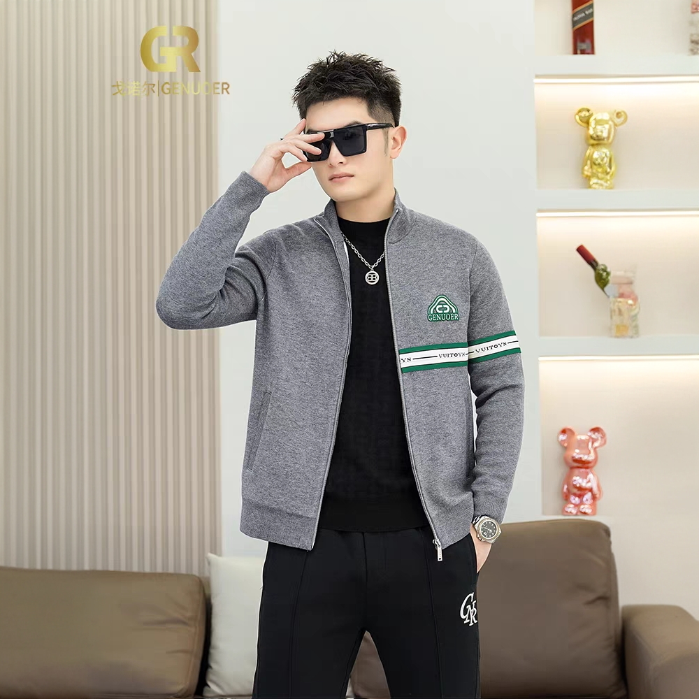 戈诺尔秋冬加绒针织夹克新款绵羊毛加厚保暖毛衣拉链外套男士