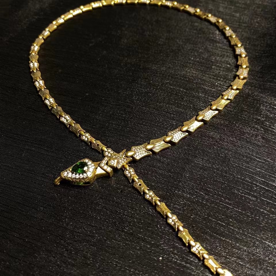 周帝王/拜金主义复古黑金拼接金色黄金真金灵蛇项链彩色（定金）