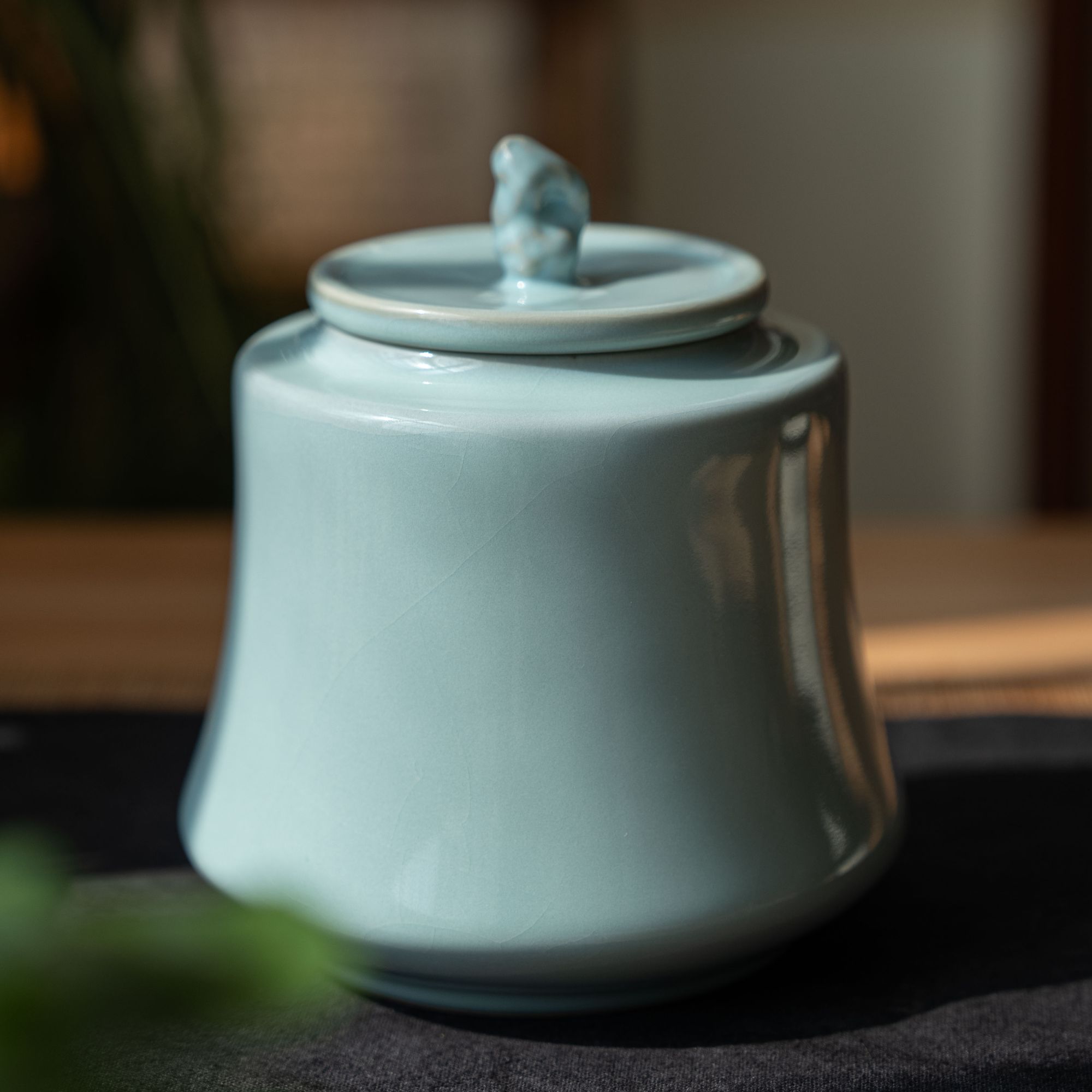 简匠 原矿汝窑当代天青釉茶叶罐超大号储存罐茶道大茶仓高17.5cm