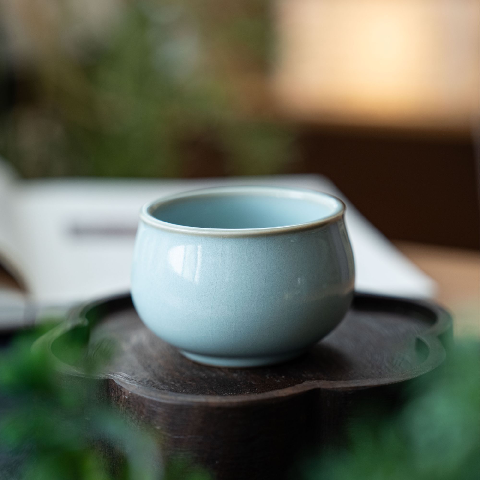 简匠 汝窑天青釉开片主人杯如意杯汝瓷冰裂纹开片可养主人杯