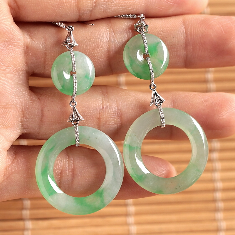 石之富缅甸天然缅甸翡翠冰种18k金平安扣耳坠