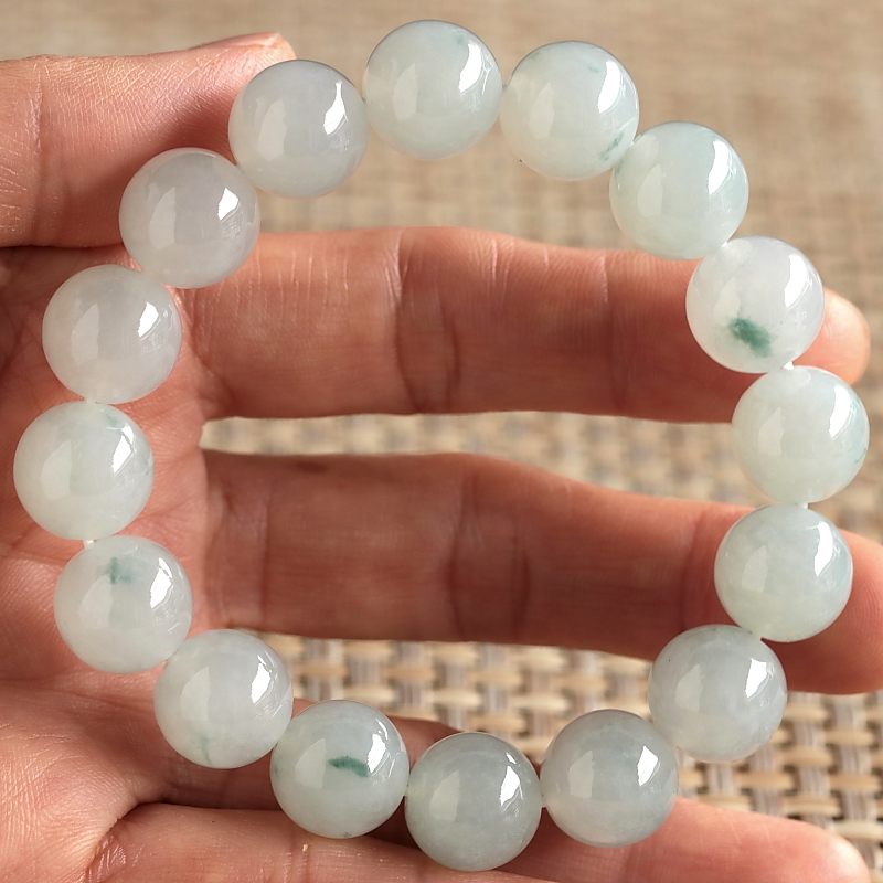 石之富珠宝缅甸天然玉石翡翠a货冰糯飘花圆珠手链