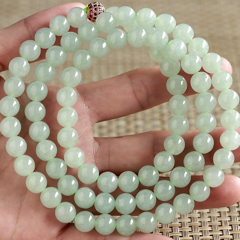 石之富珠宝缅甸天然玉石翡翠A货冰种圆珠项链手链