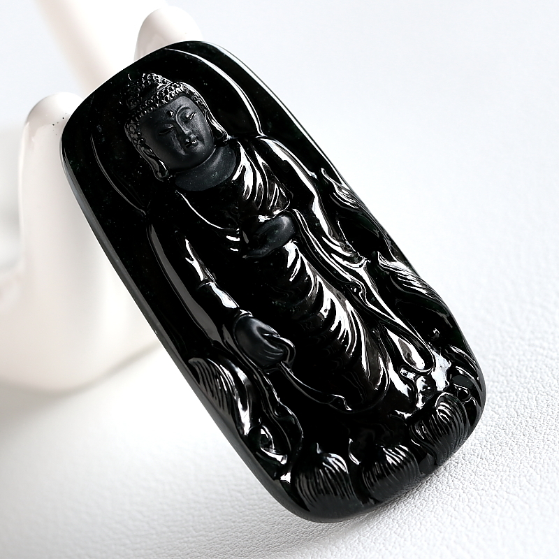 石之富珠宝缅甸天然玉石翡翠a货冰种墨翠大日如来吊坠