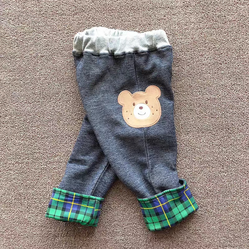 MK春秋卡通熊头翻边棉毛圈裤