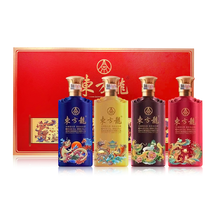 五粮液股份东方龙礼盒装宴请商务赠礼浓香型白酒52度500ml*4_酒类- 大咖星选