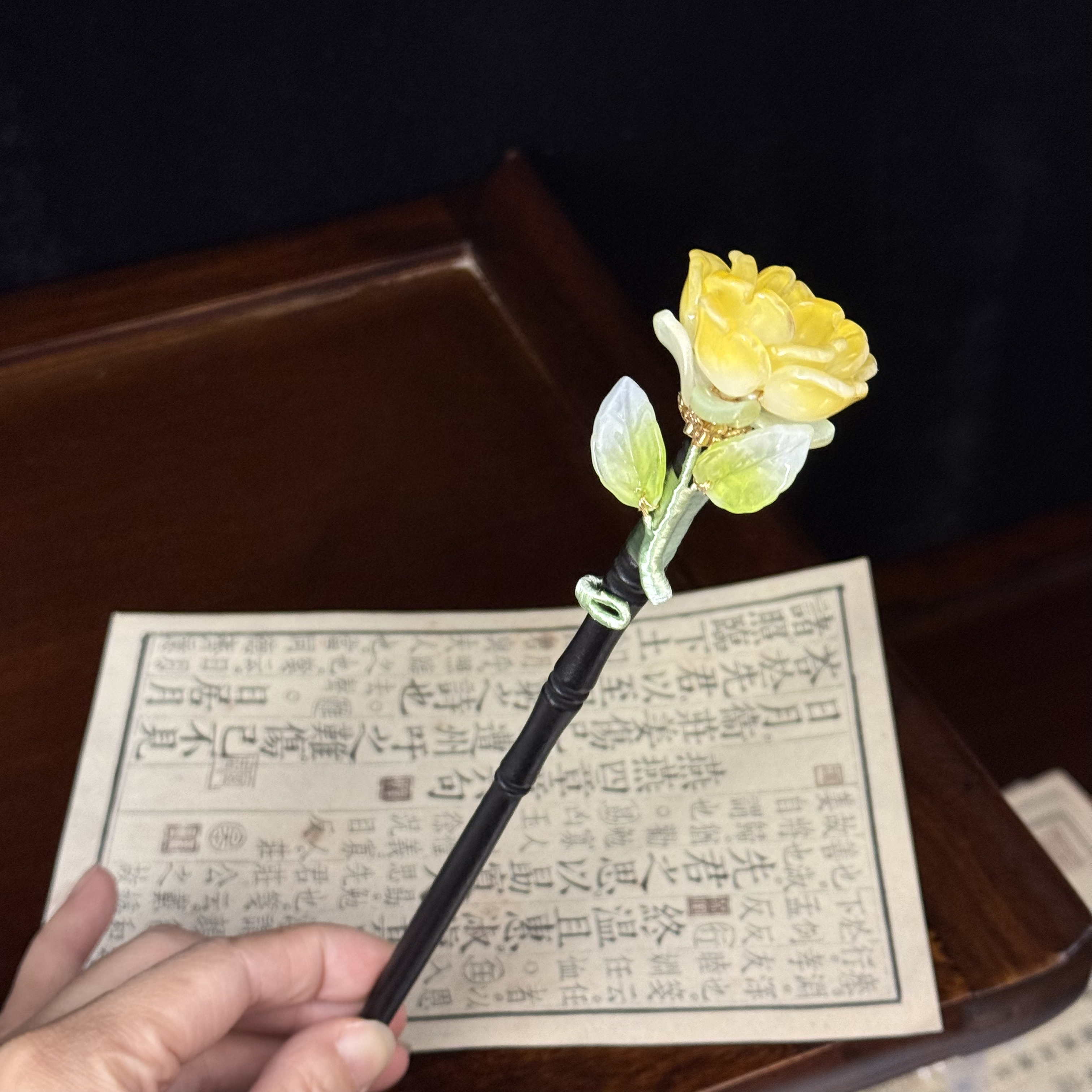 琉璃发簪手工制作复古少女玫瑰花木簪