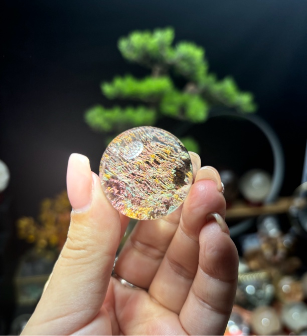 天然水晶半盆彩幽灵晶体干净 3.1cm