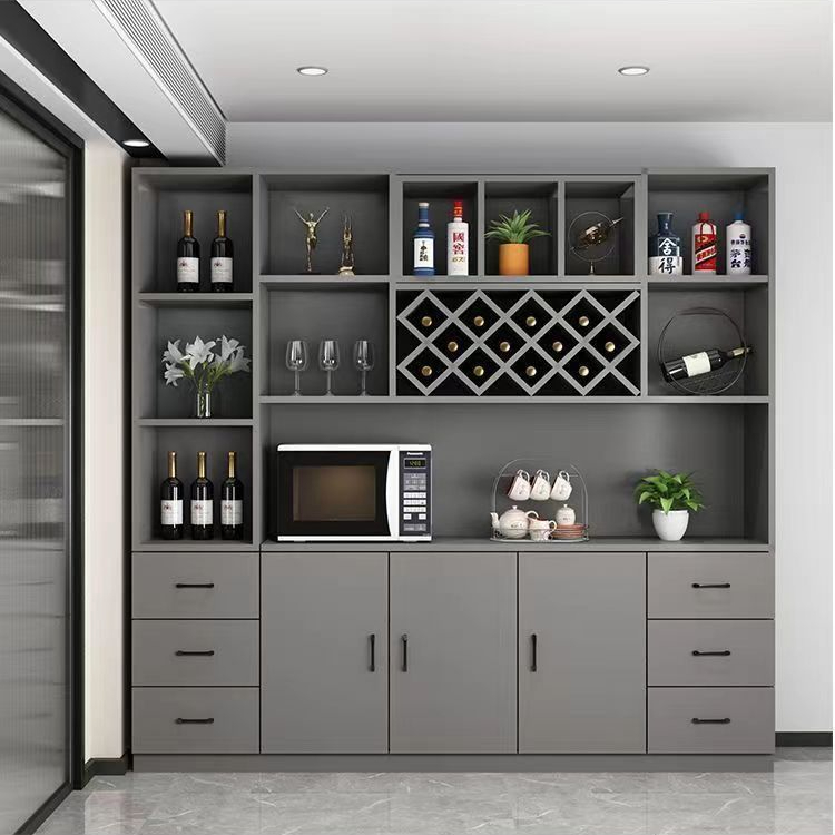 实木家用餐厅酒柜客厅餐边柜一体柜子简约展示柜玻璃门高柜酒吧柜