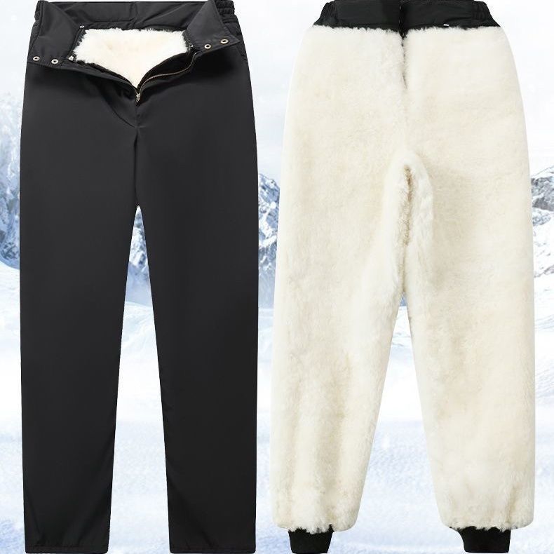 冬季中老年男户外真羊皮毛一体羊皮裤子高腰加厚整皮内胆羊毛棉裤