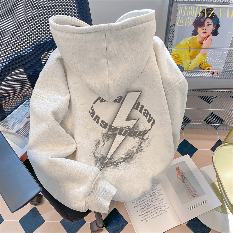 潮牌趣味百搭款重磅加厚连帽卫衣男装秋冬季穿搭宽松加绒外套上衣