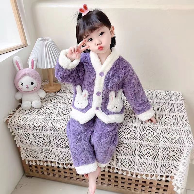 巴拉拉吧女童加绒睡衣2023秋冬款法兰绒冬季儿童女孩宝宝加厚珊瑚