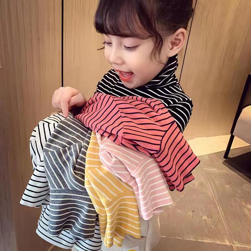 巴拉拉吧女童加绒打底衫长袖秋冬儿童高领条纹T恤男童保暖内衣厚