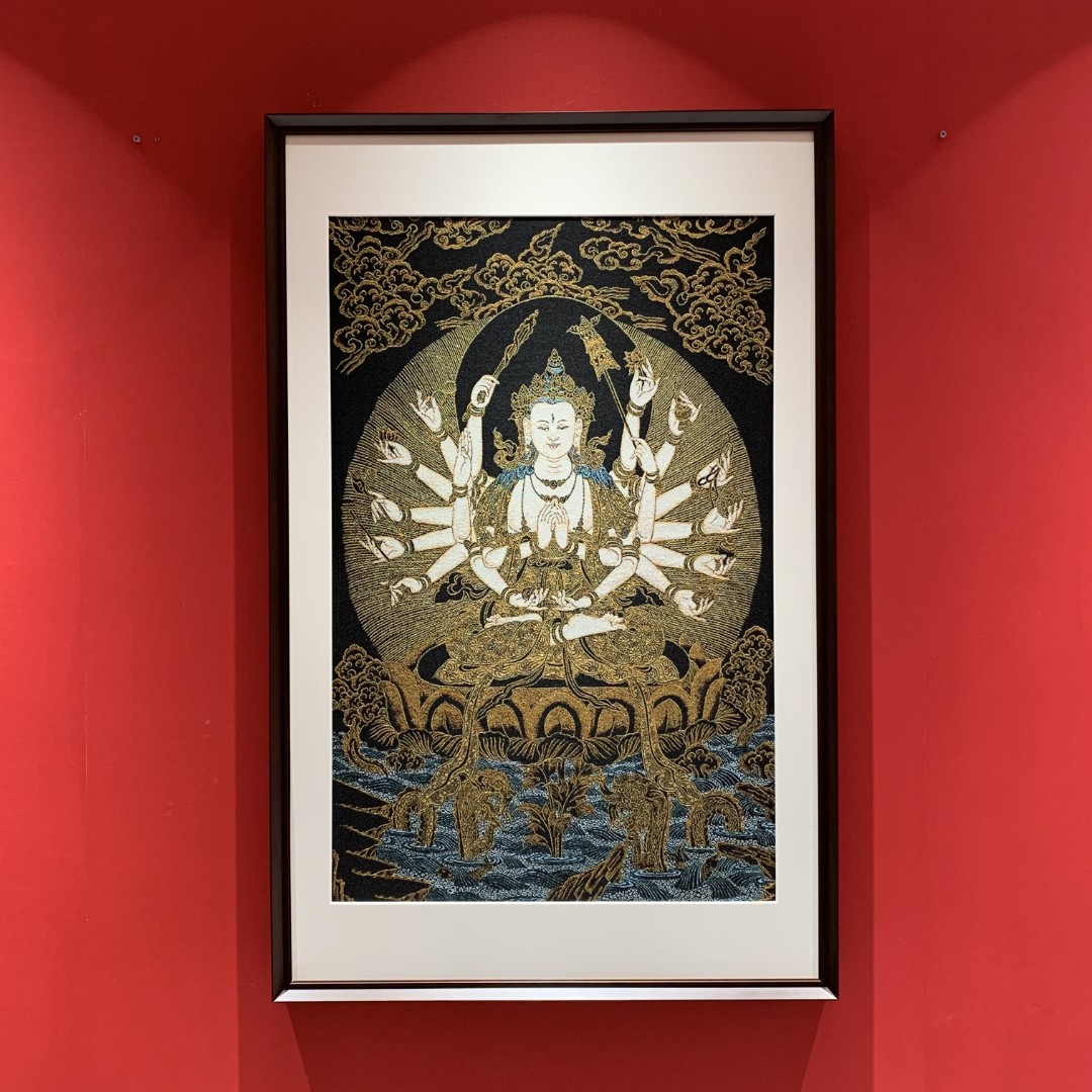 刺绣材质【准提佛母】挂画实木装裱办公室玄关茶室书房背景墙装饰画