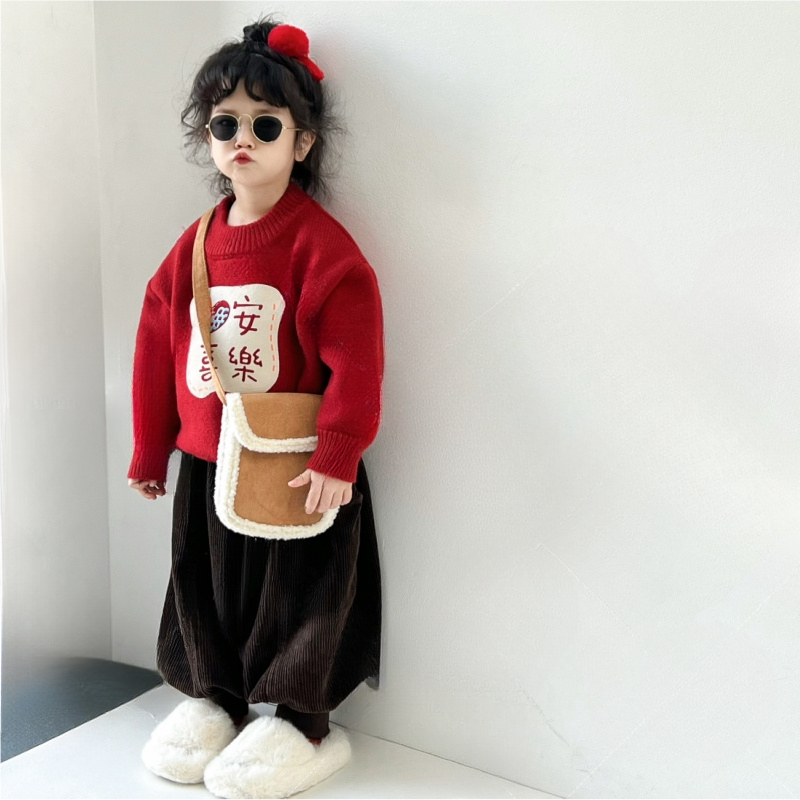 儿童年服红毛衣新款喜庆针织衫男童女童拜年洋气可爱圆领打底秋冬