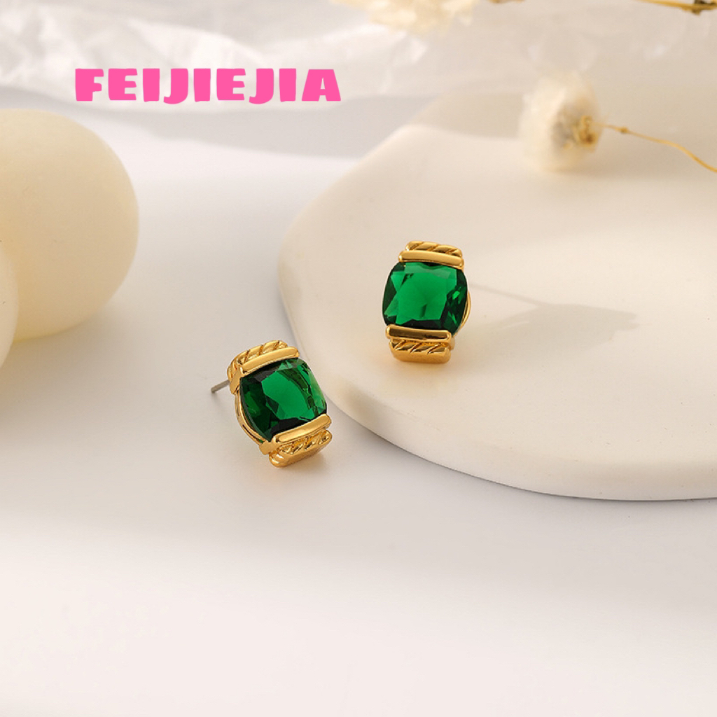 铜合金琉璃耳饰 精致小巧复古风格耳饰小众绿色镶钻时尚气质耳钉