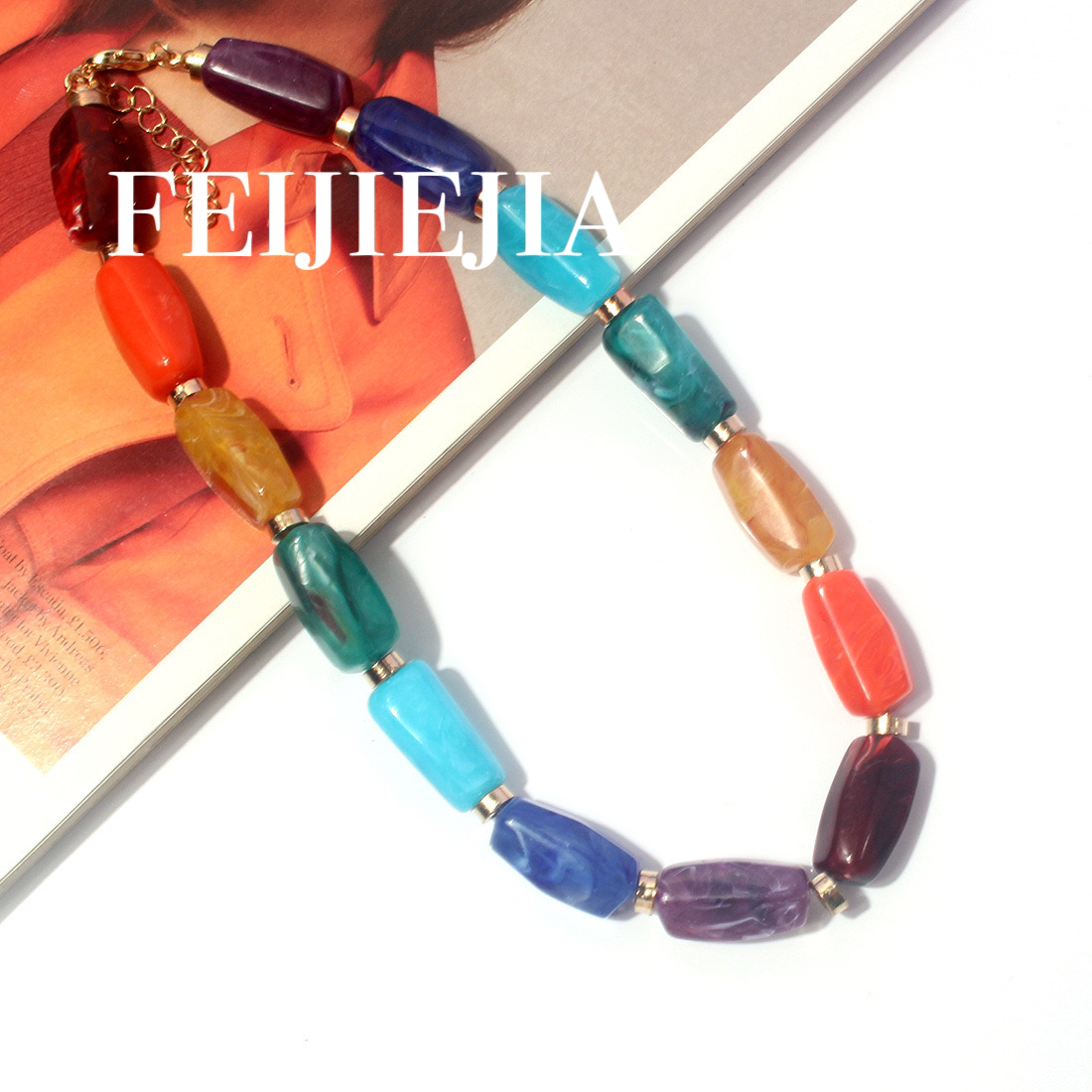 铜合金项链 彩色琉璃民族风时尚项链手工多色轻奢