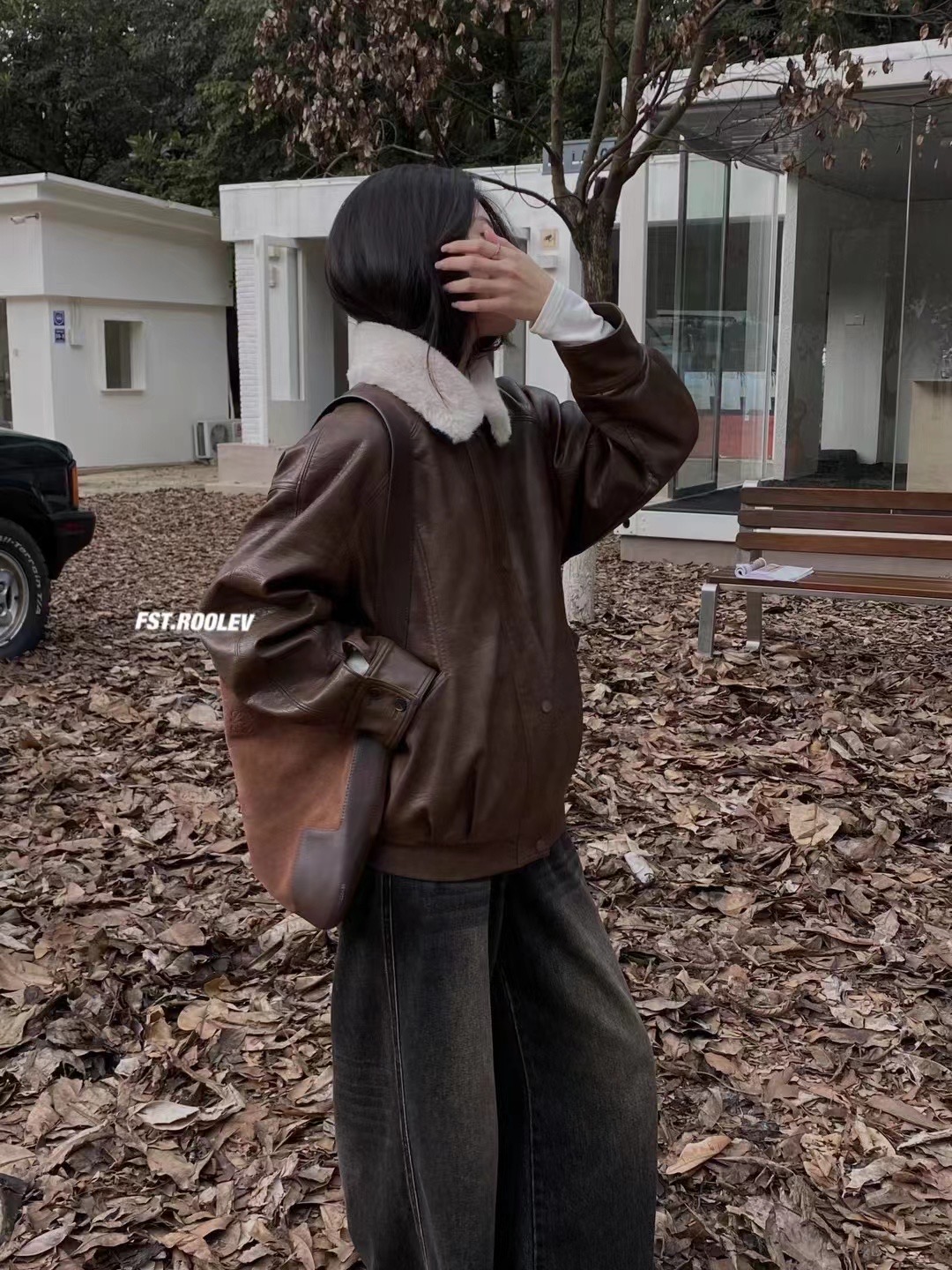 Zhen Zhen短款高腰皮衣外套显瘦机车飞行夹克加绒加厚皮衣女外套