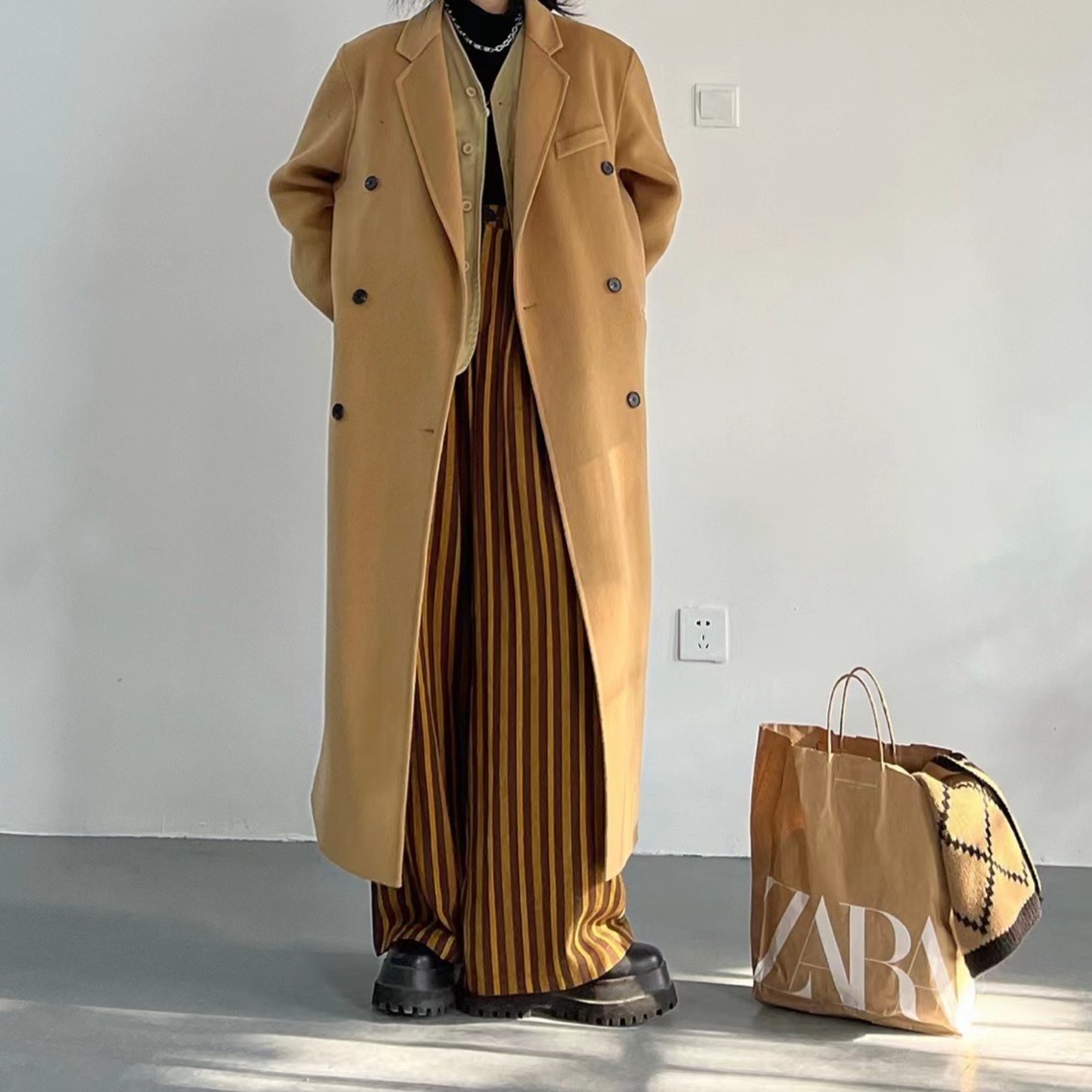 ZHEN ZHEN呢大衣潮流宽松外套中长款