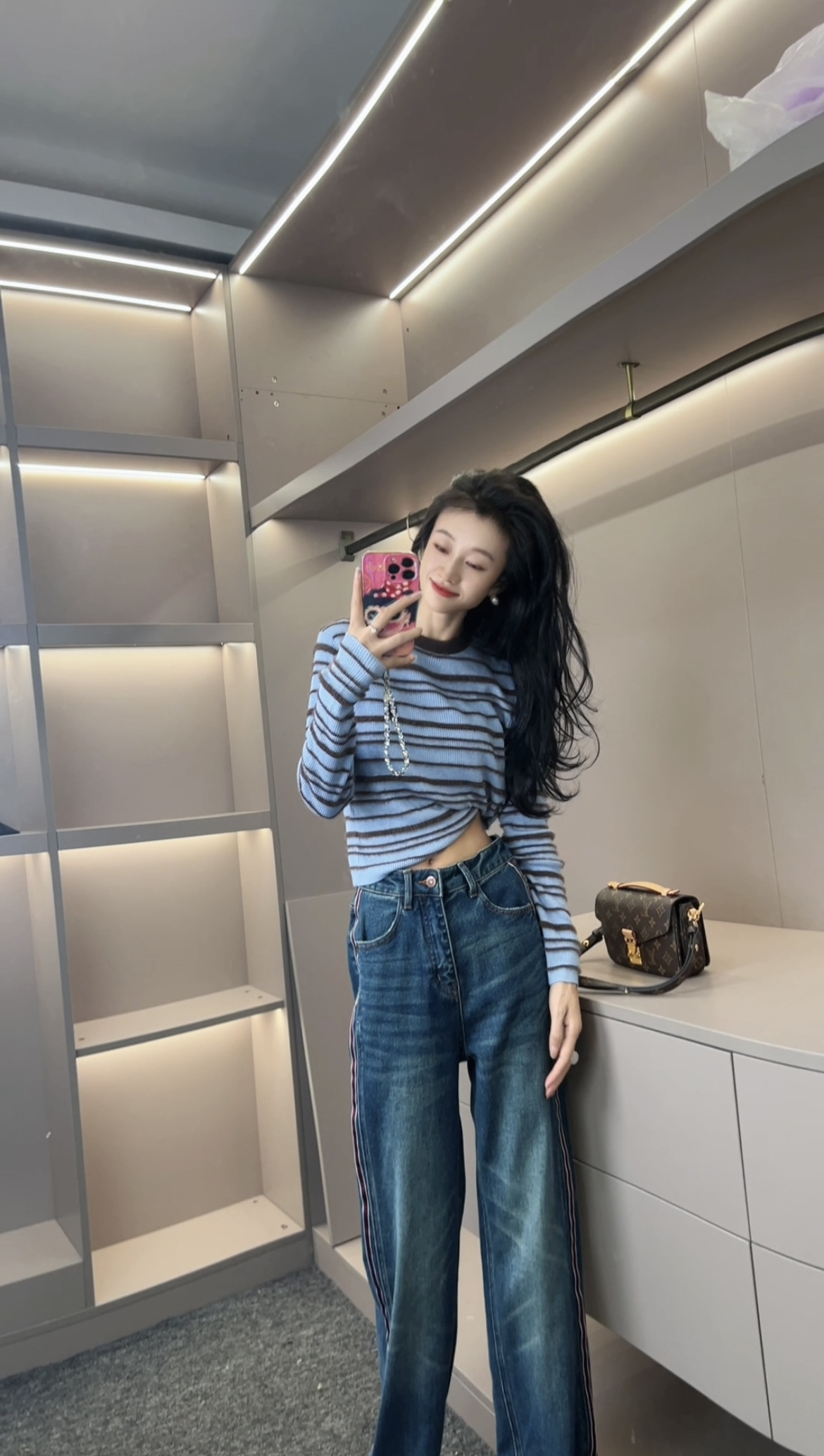 软糯条纹撞色针织上衣 秋冬年龄毛绒绒显瘦毛衣