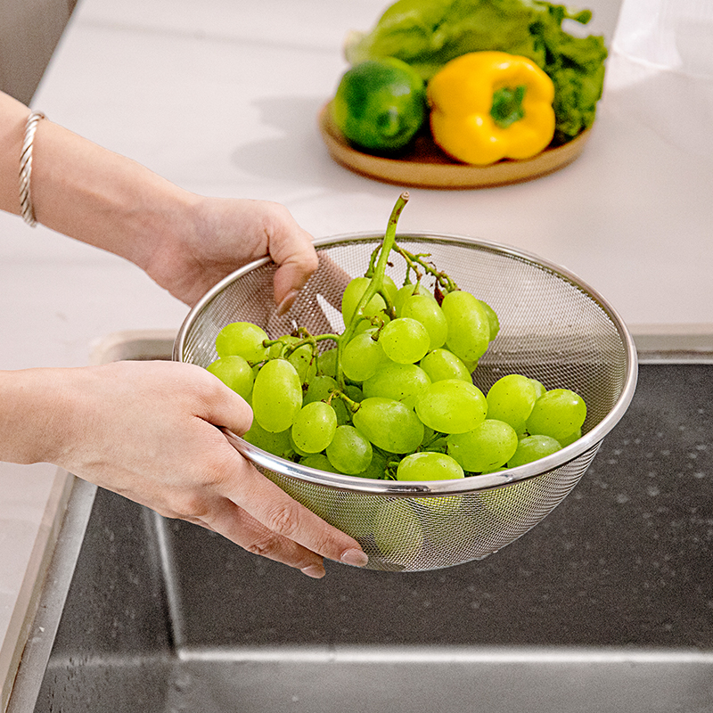 国风不锈钢加厚米筛淘米神器洗菜盆家用滤水篮厨房滤水漏盆沥水篮