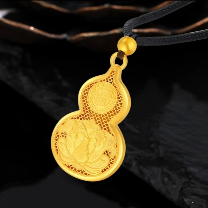 King Tai Fook/金大福传承古法黄金福字葫芦吊坠女999足金镂空