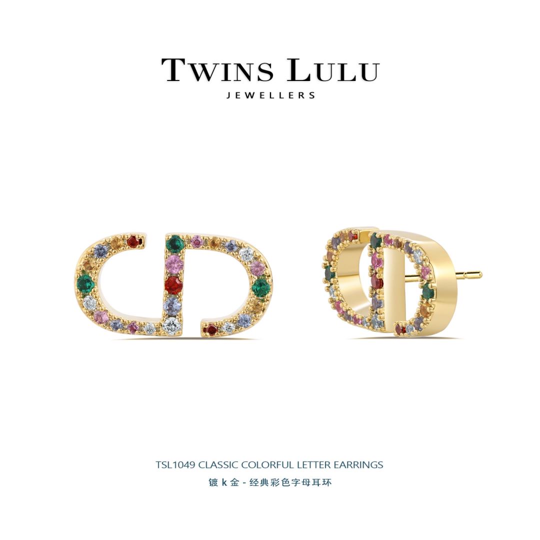 铜合金合成锆石耳饰 法式甜美百搭时尚感字母设计耳环TSL1049