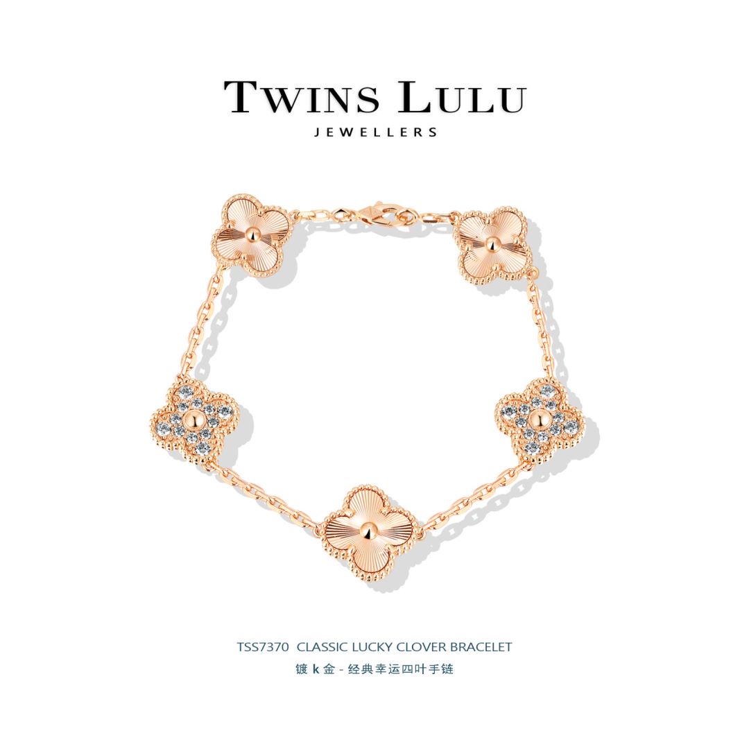925银合成锆石手链 【四叶】设计师手工幸运四叶手链TSS7370