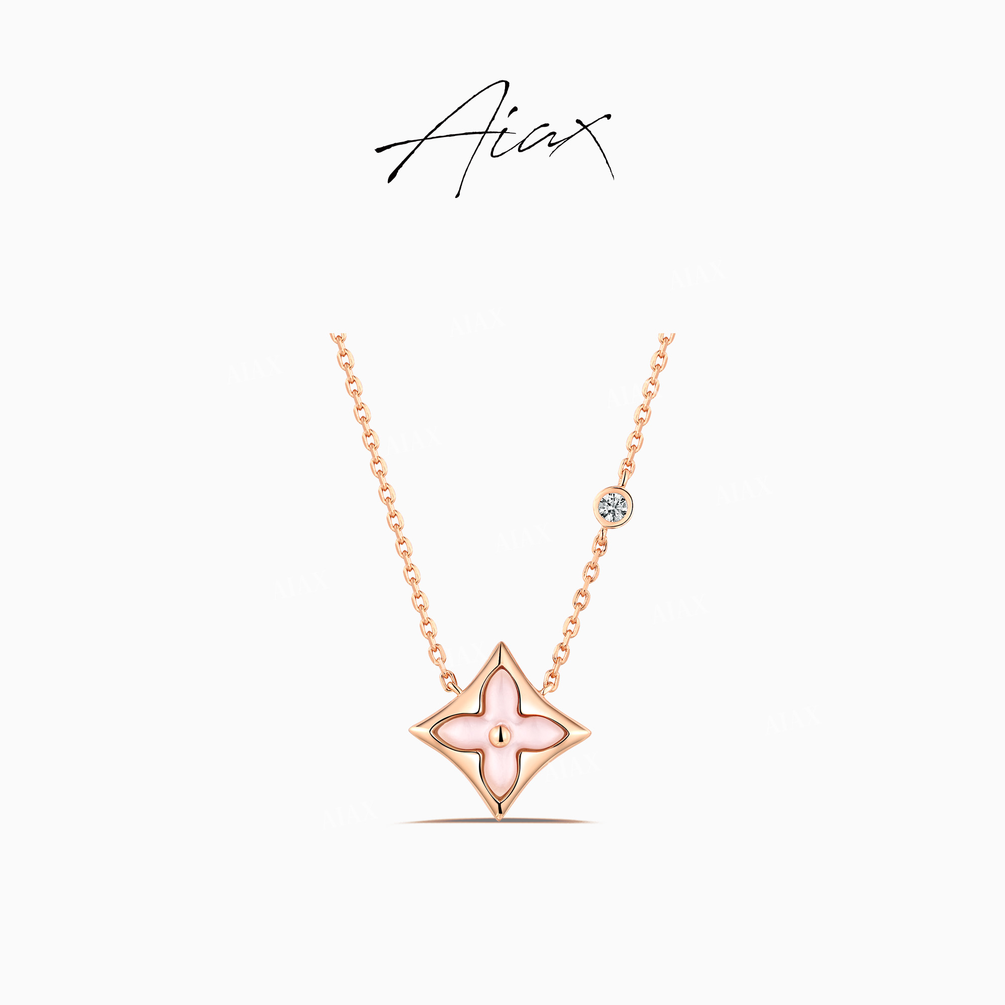 坠链均925银合成锆石  【彩色花朵】轻奢优雅粉色单花项链TSJ9399