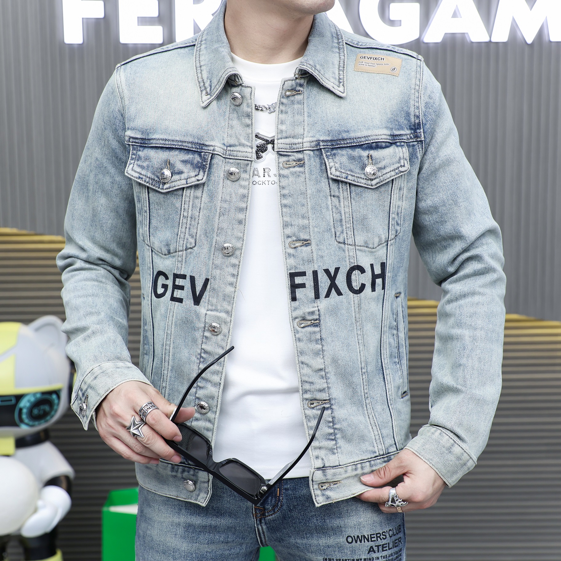 港风潮流男士牛仔外套显瘦显高酷帅风时尚复古修身