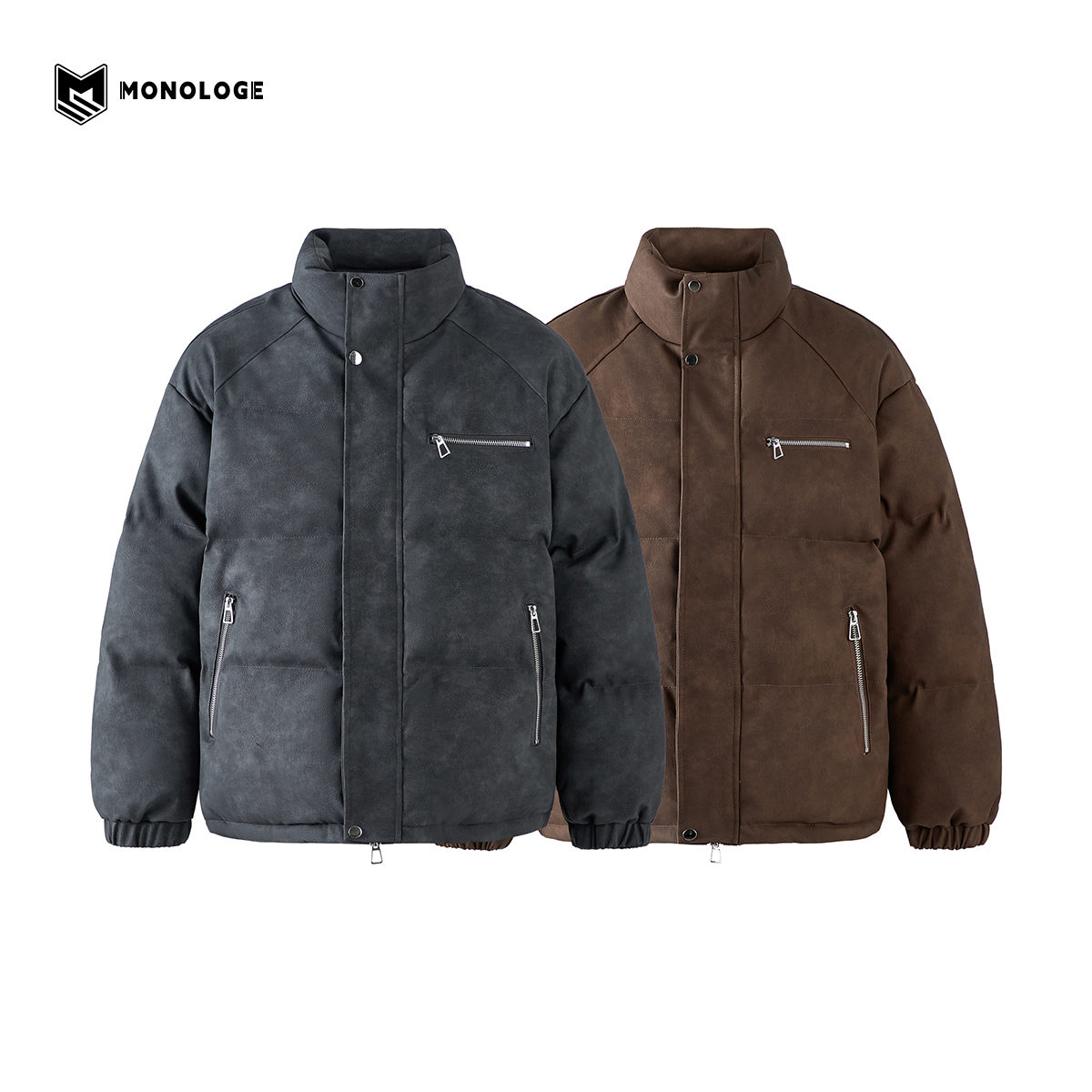 MONOLOGE冬季拉链设计棉服男士百搭休闲宽松潮流加厚保暖情侣外套