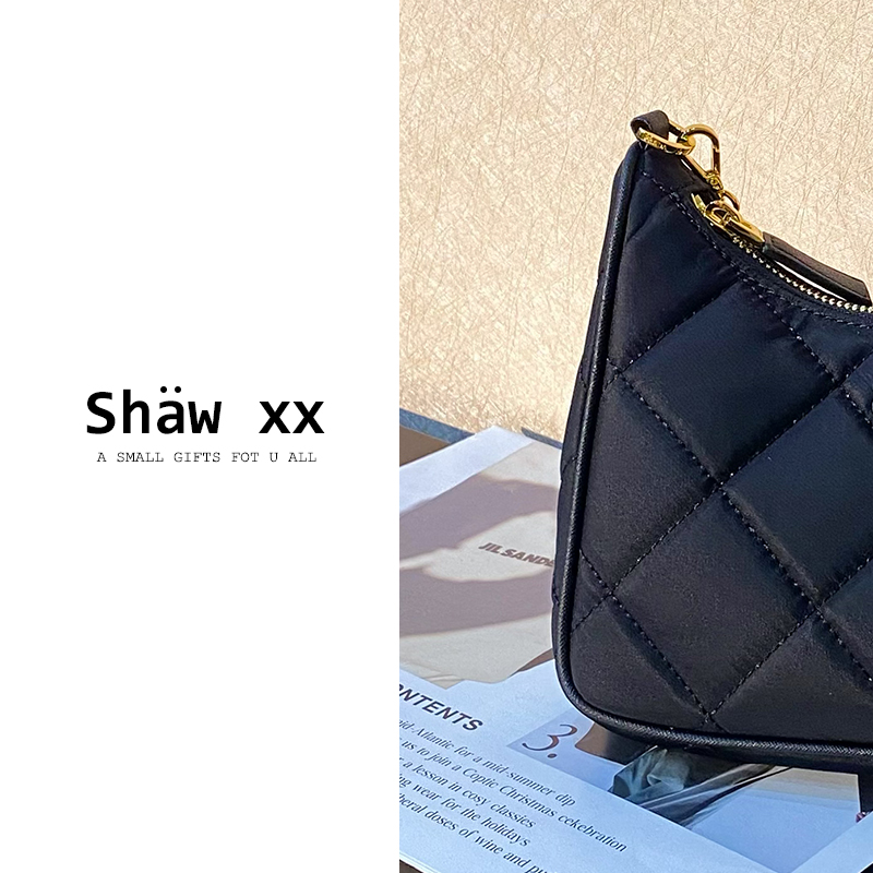Shaw xx【时髦女郎】新款头层牛皮轻奢菱格真皮单肩月牙包  2206#
