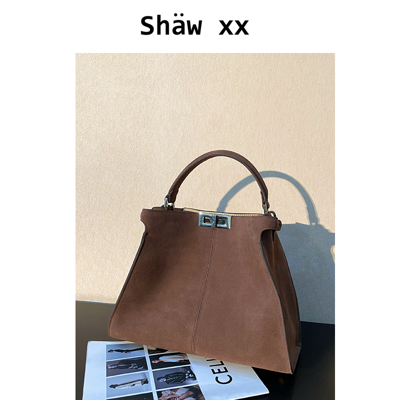 Shaw xx【墨石公园】新款头层牛皮气质百搭麂皮单肩托特包