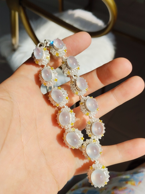 2.10天然缅甸翡翠冰种干净饱满无裂种老起胶精品铜拖套链