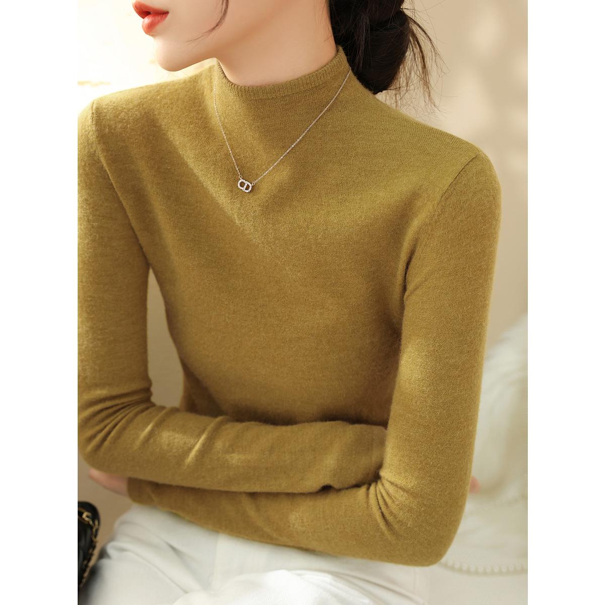 高级羊毛长袖内搭针织打底衫女装秋冬新款修身半高领今年流行上衣