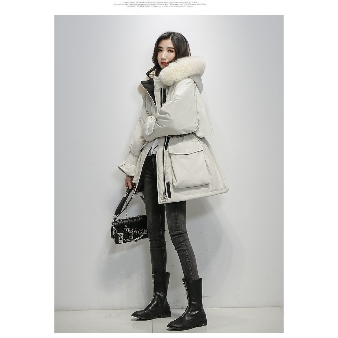时尚欧美版时尚服女中长款韩版2024羽绒棉服女宽松加厚大毛领棉衣