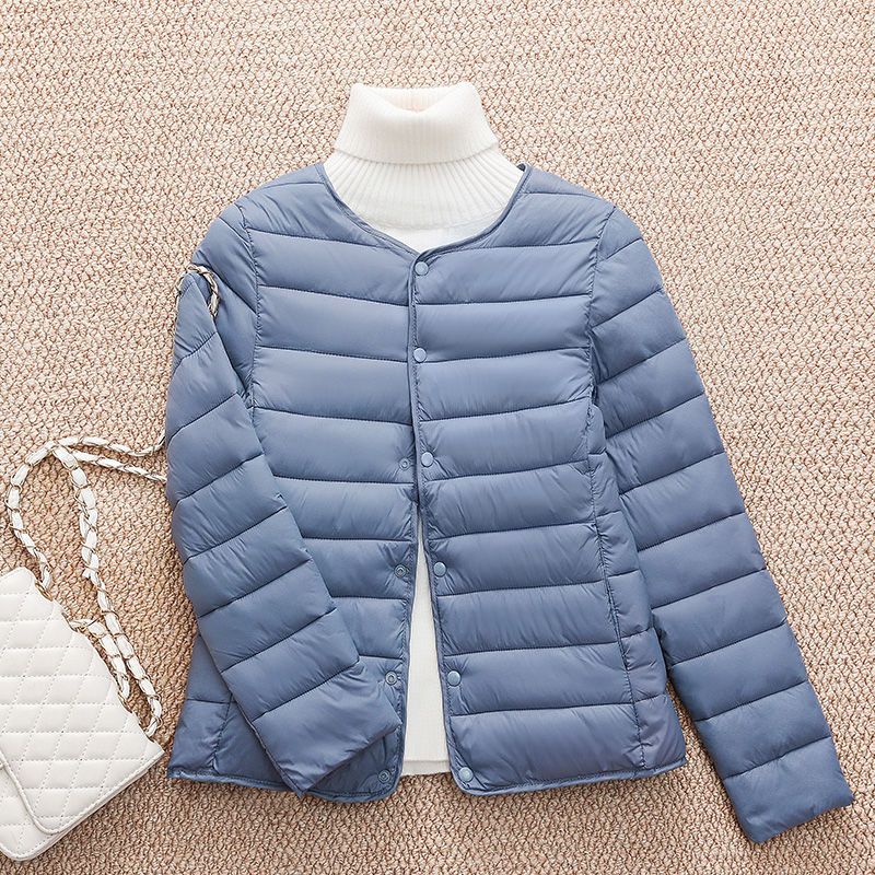冬季新款2024新款轻薄羽绒服女短款秋冬季内胆羽绒服圆领领两穿