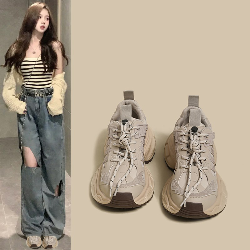 回力潮透气网面鞋厚底老爹鞋女2024新款百搭港风坡跟运动鞋休闲鞋