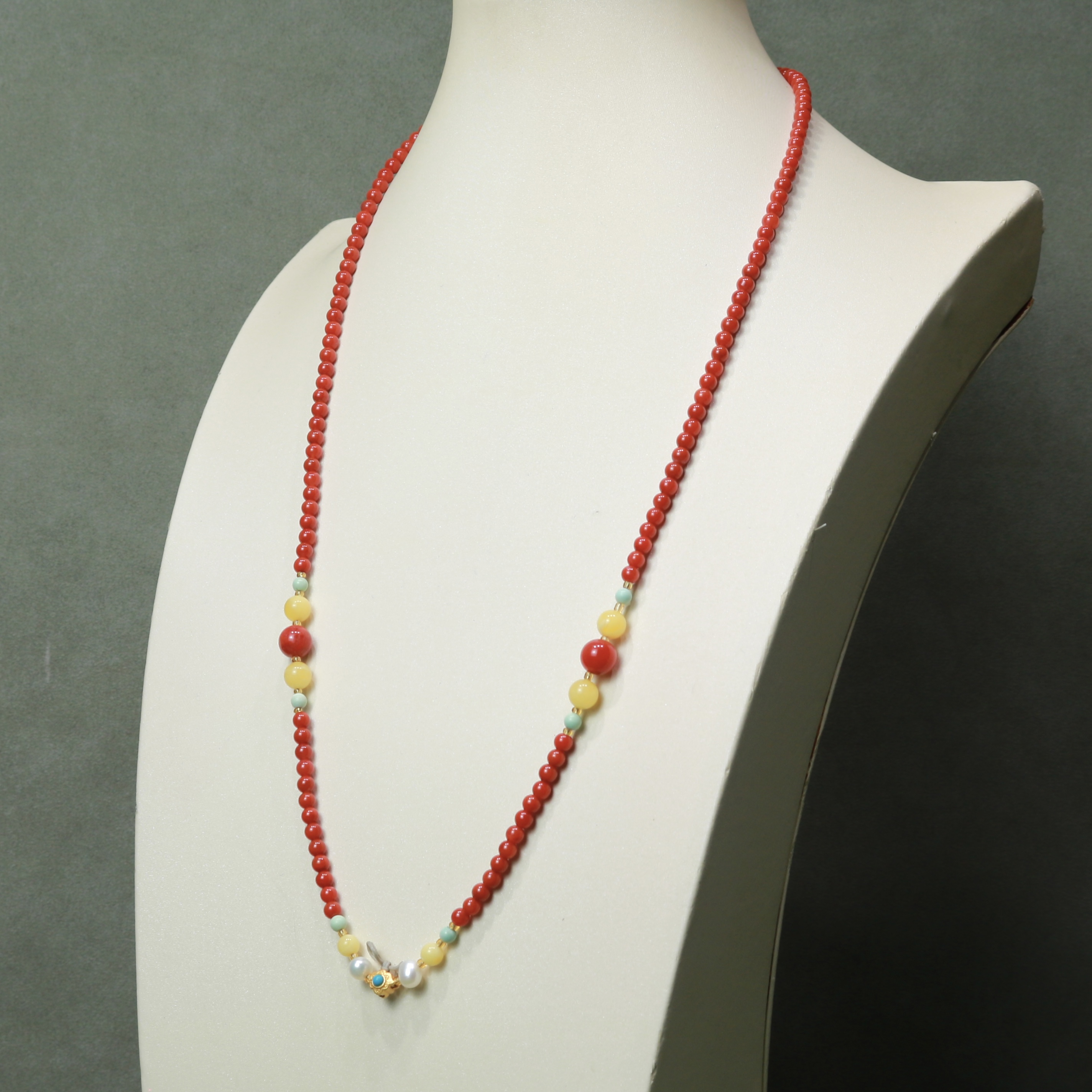 天然南红万能链百搭毛衣链吊坠长红色国风设计款项链南红首饰