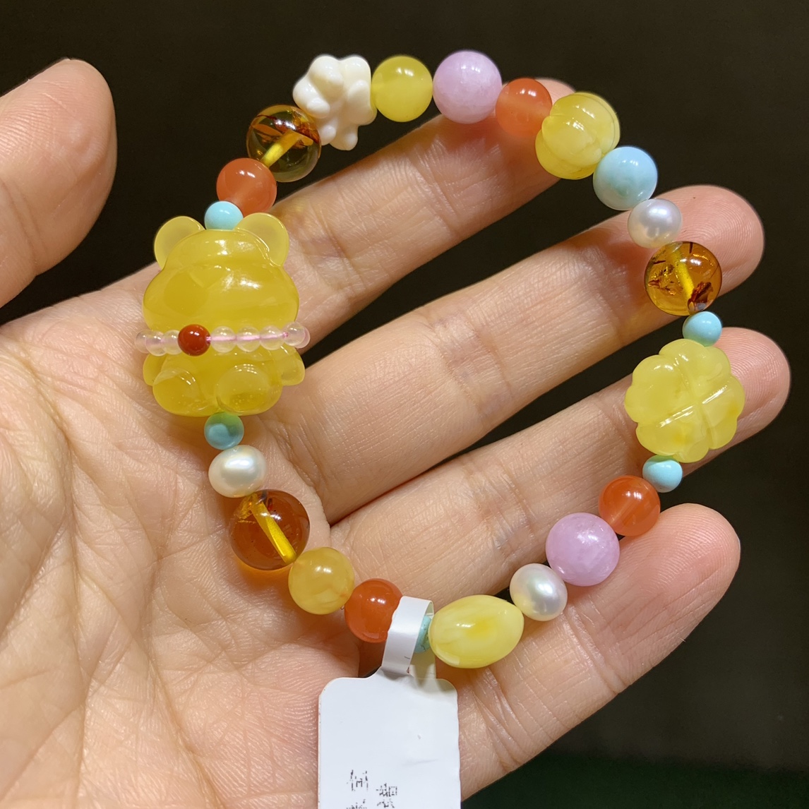 蜜蜡小熊多宝手串精工雕刻手链