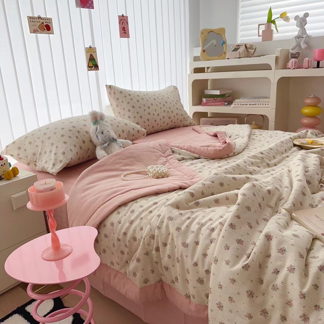 爆款清新A类母婴级双层纱ab版柔软亲肤四季款夏凉被四件套学生被