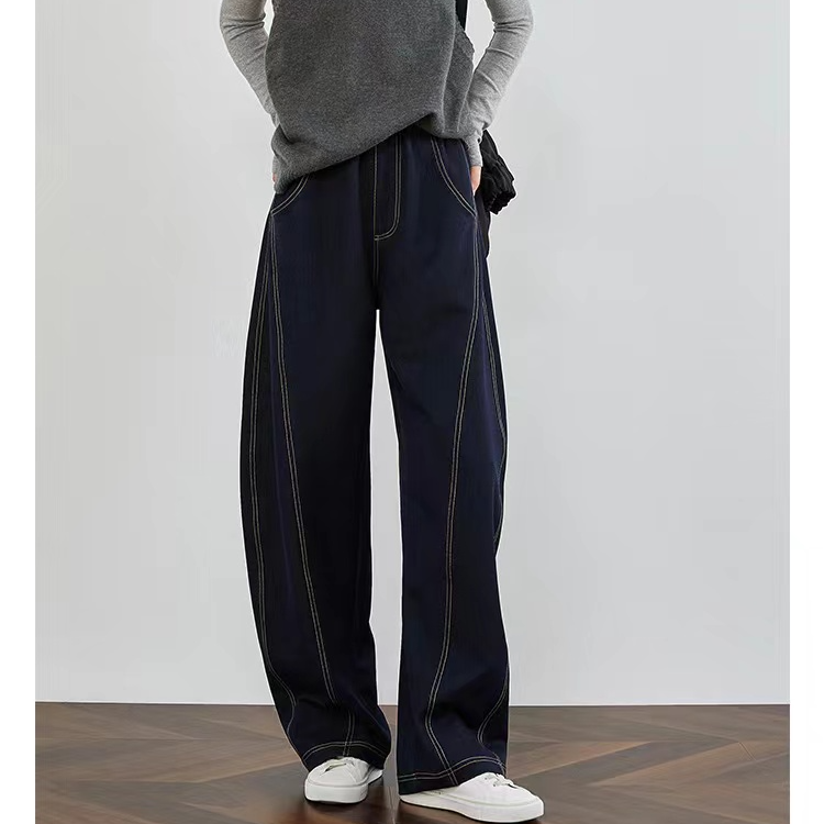 TY/-【高阶仿牛】松紧腰宽松牛仔裤高个子加长阔腿镰刀裤*Sh 8849