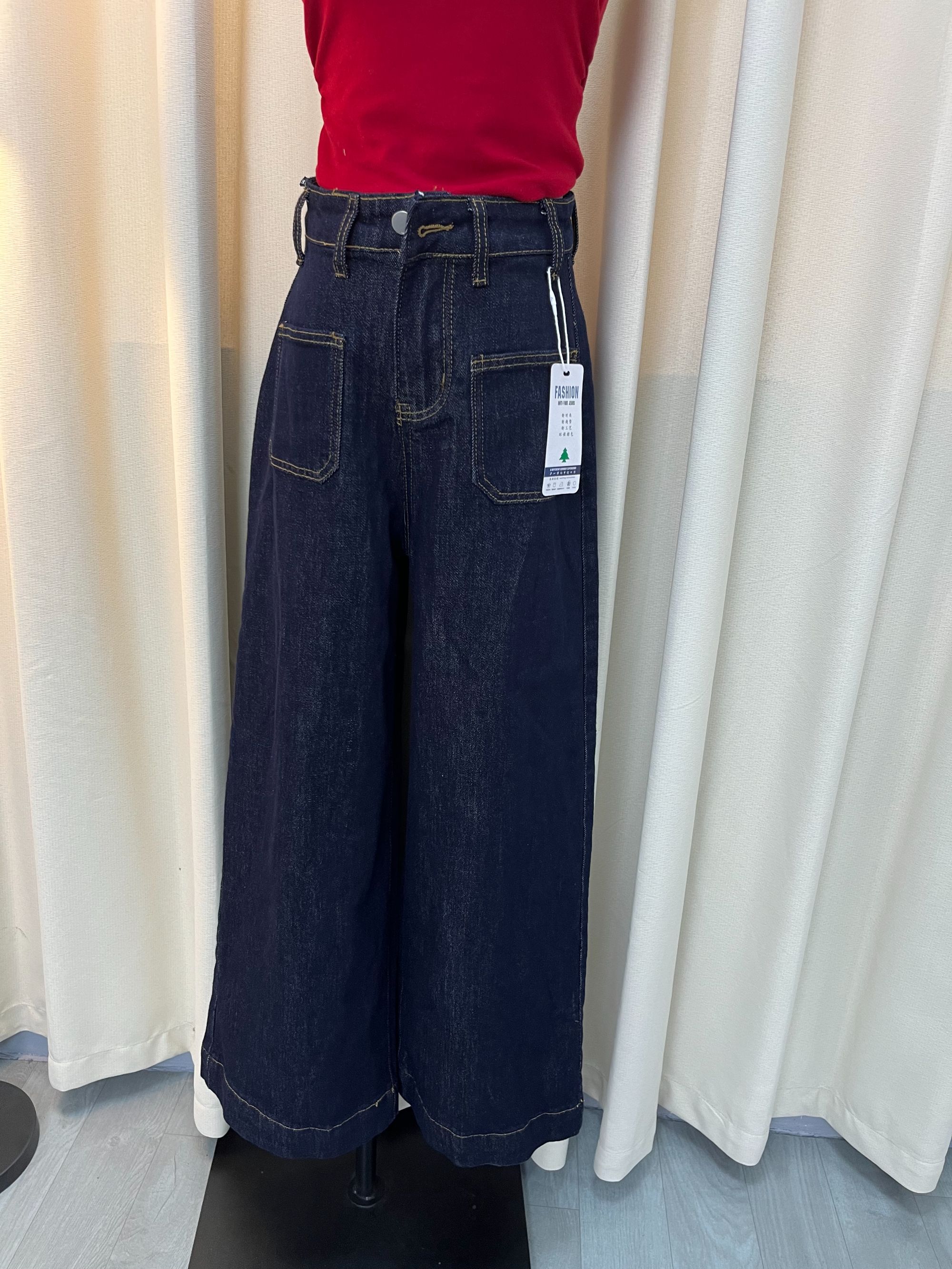 春款女装牛仔裤时尚水洗宽松喇叭裤不贴腿深蓝