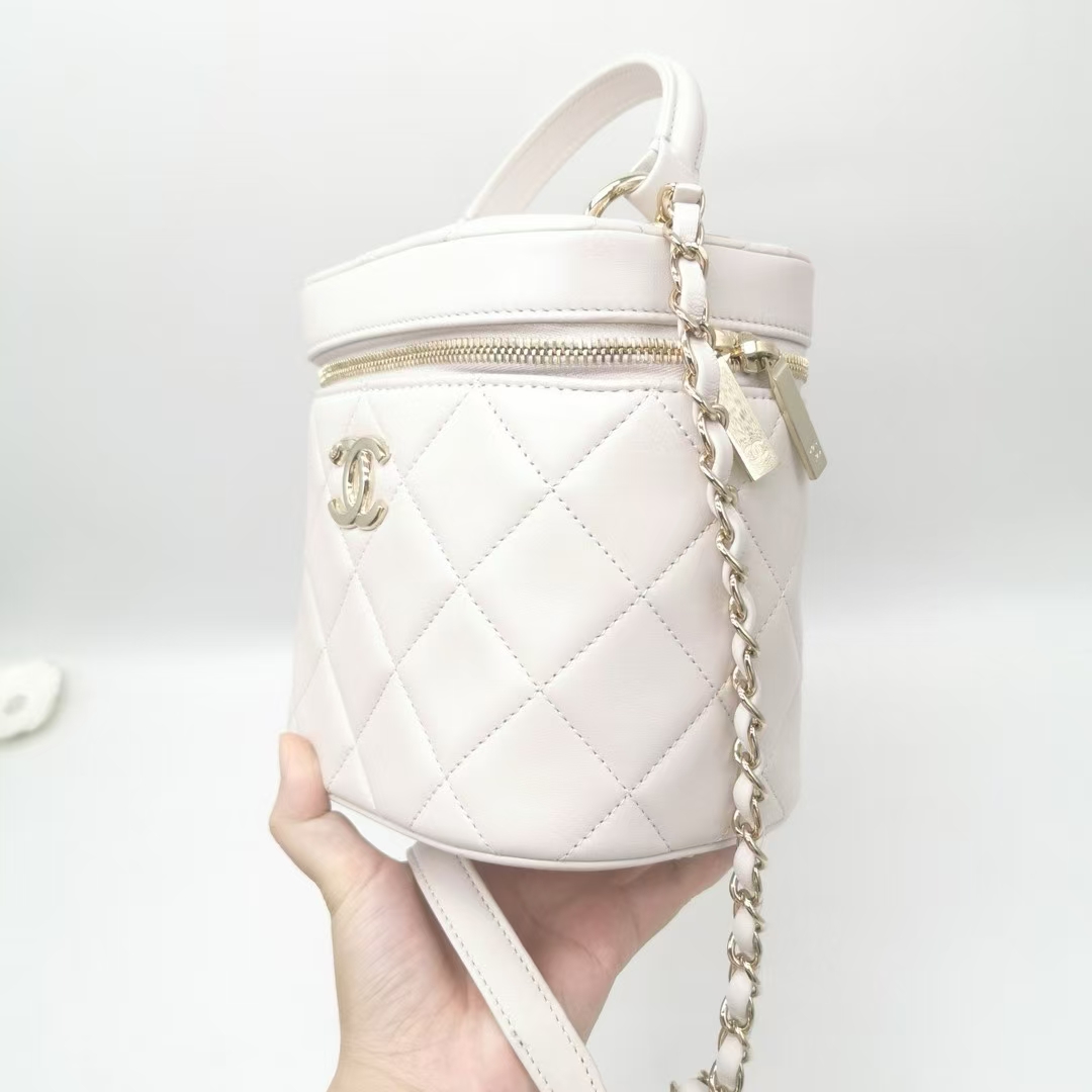 99新 Chanel/香奈儿 A5090/香奈儿chanel粉金羊皮化妆包芯片款