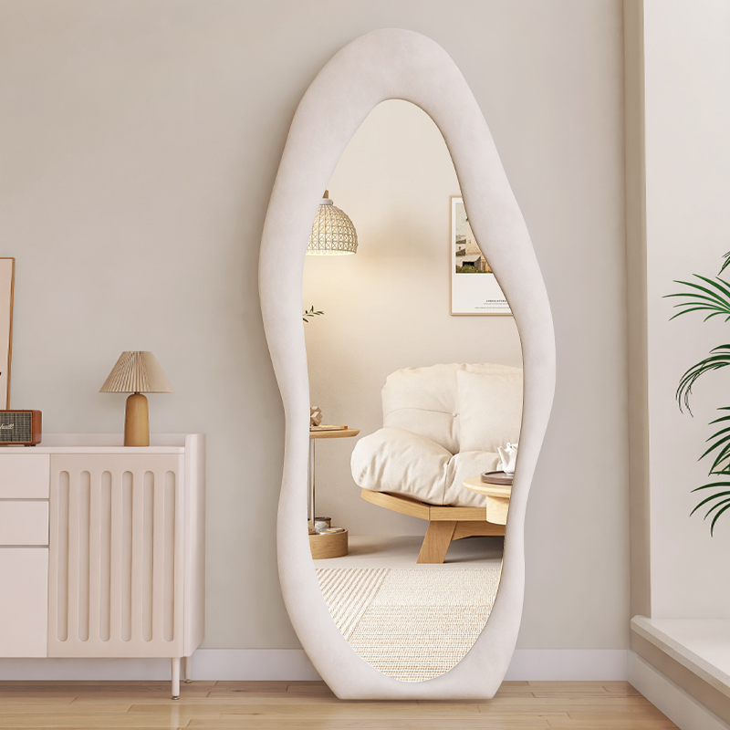 网红全身镜落地镜不规则奶油ins风穿衣镜家用卧室异形试衣镜子